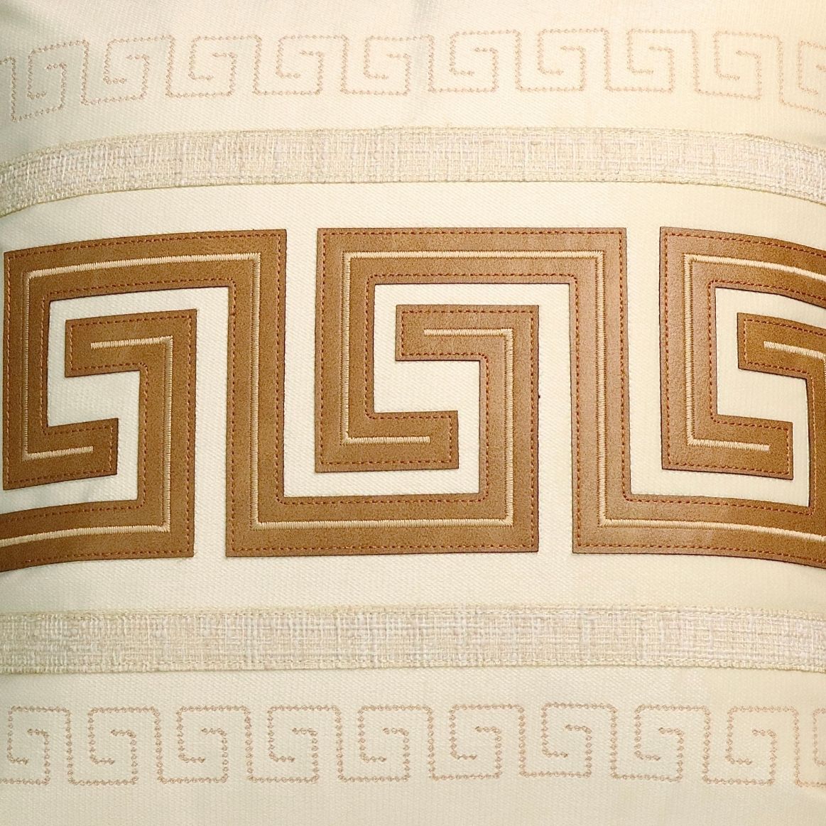 Athena Embroidery and Leather Application Cushion Cover 50x50
