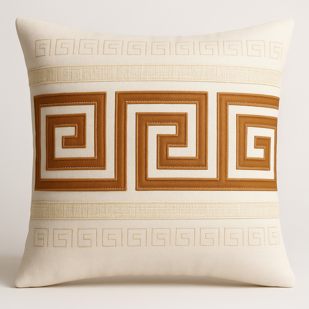 Athena Embroidery and Leather Application Cushion Cover 50x50
